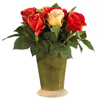 New Nearly Natural Roses w/Ceramic Vase Silk Flower Arrangement Perfect Brilliant Color