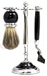 Black & Chrome BB23 Shaving Shave 3 Pc Set with Mach 3 Razor, Pure Badger Brush & Stand