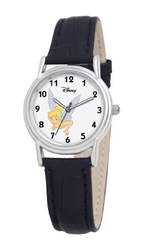 Disney Women's D089S005 Tinker Bell Black Leather Strap Watch