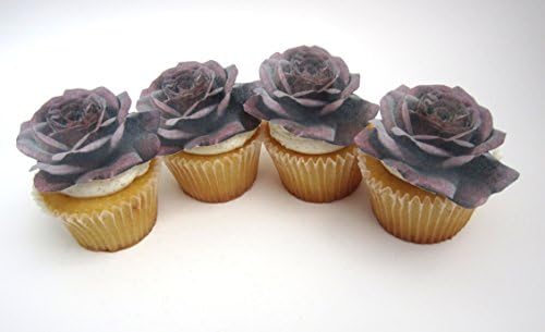 Edible Dark Purple Roses Flowers - Set of 12 Flowers - Cake and Cupcake Toppers - Weddings, Bridal Showers, Baby Shower Decorations - 77182