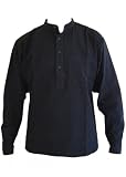 Black Grandad Collarless Shirt Cotton Sizes Small to 2XL (XL)