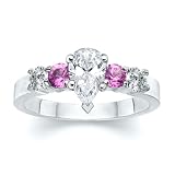 1.65 CT PEAR DIAMOND W ROUND PINK SAPPHIRE RING 18K