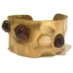 Citrine Bracelet 02 Cuff Mahogany Obsidian Black Yellow Brass Wavy Gemstone 6.5