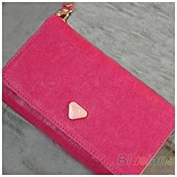 Girl Envelope Zipper Synthetic Leather Card Holder Wallet Purse Clutch Phone Bag Color: Rose-Red