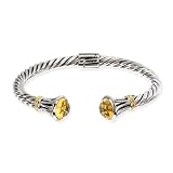 925 Silver & Citrine Twisted Cuff Bracelet with 14k Gold Accents