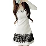 Allegra K Ladies Lace Floral Accent Long Sleeves Round Neck Dress White XS