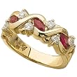 3/8 Ct.T.W. Round Brilliant Cut Diamonds, 5 mm x 2.5 mm Marquise Cut Ruby, 14 Kt. Yellow Gold. Genuine Ruby And Diamond Fashion Ring