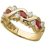 14Kt Yellow Gold Twisted Genuine Ruby and Diamond Fashion Ring