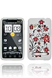 HTC EVO 4G Bi-Layered Graphic Case with Side Grip - White/Elegant Red Flowe ....