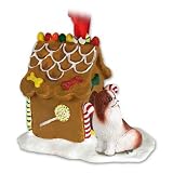 Japanese Chin Red & White Ginger Bread House Christmas Ornament