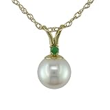14K Gold Diamond/ Emerald/ Freshwater Pearl Pendant
