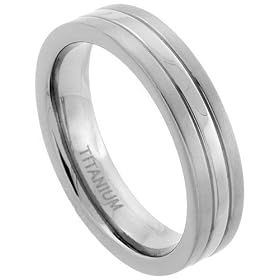 Titanium 5 mm (3/16 in.) Titanium Comfort Fit Flat Wedding Band Ring Stripe Center (Available in Sizes 7 to14): Jewelry