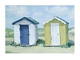 Two Beach Huts Landscapes Art Poster Print by Jane Hewlett, 16x12