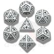 Q-Workshop Polyhedral 7-Die Set: Carved Runic Dice Set (White and Black)