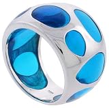 Sterling Silver Topaz Blue Resin Dome Ring with Circular Pattern