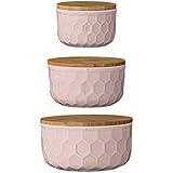 Bloomingville Ceramic Bowl Set with Bamboo Lids, Nude/Pink