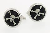 JJ Weston imaginative larger sized photostone cufflinks with the skull and crossbone pirate flag image. Presentation boxed. Made in the U.S.A
