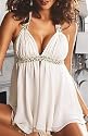 Sexy White Georgette Mesh Halter Babydoll with Silver Sequins and Rope Accents