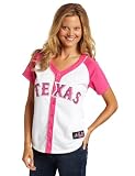 MLB Women's Texas Rangers Short Sleeve 5 Button Synthetic Replica Baseball Jersey (White/Pink Splash, Large)