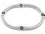Twisted Cable Cuff with Black Stone Ends Silver Tone Bangle Bracelet