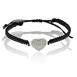 Elegant Adjustable Sterling Silver with Bright Crystal Butterfly Heart Shaped on a Black Stylish Cord (Purchase Over $20.00 and Get 1 Free 10mm Multi Color Macrame Bracelet)