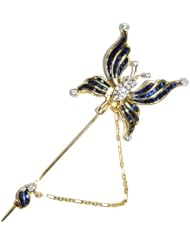 Diamond Blue Sapphire Butterfly Brooch/Pin 18K Yellow Gold [I_020]