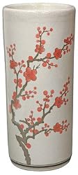 Simple Elegant Lovely Beautiful Formal Fine Quality - 17" Pink Cherry Blossoms on Ice Crackle Ivory Porcelain Umbrella Stand