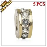 1 Buy = 5PCS Silver and Gold Plated Alloy Charm Beads, High Quality With Sterling 925 Silver Brightness, 4.5mm Threaded Core, Matching Lampwork Murano Glass Beads for European Style Bracelets and Necklaces, Well Compatible with Pandora, Troll, Biagi, Caprice, Dione Chains