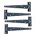 T-Strap Door Hinges (4pc) Black Wrought Iron Rustproof RSF Finish Mounting Hardware Included
