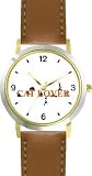 Cat Lover's Collage - Cat Cartoon or Comic - JP Animal - WATCHBUDDY® DELUXE TWO-TONE THEME WATCH - Arabic Numbers - Brown Leather Strap-Size-Children's Size-Small ( Boy's Size & Girl's Size )