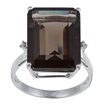 10k White Gold Emerald Cut Smokey Topaz and Diamond Ring - size 7