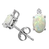 1.26 cttw 14k White Gold Genuine AAA Oval Opal and Diamond Earring Studs - 14kt White or Yellow...