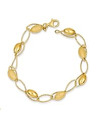 14k Yellow Gold Polished & Textured Oval Bead Bracelet