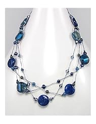 Blue Japanese silk cord Semi GemStone Beads Necklace In Zinc