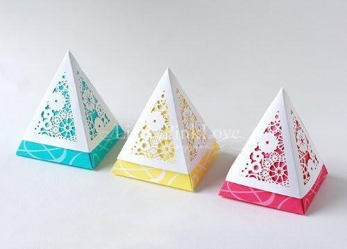 **Little Pink Love** Set of 50 Wedding &amp; Party Hollow Pyramid Favor Box Souvenir Guest Gift 3 Colors (Yellow)