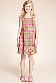 Pure Cotton Square Neck Frill Checked Dress