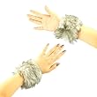 2 Winter Faux Fake Fur Wrist Arm Warmer Cuff Slap On Wristband Fuzzy Furry Gray