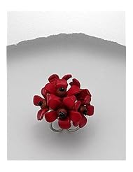Red Flower Leather Ring In White Base