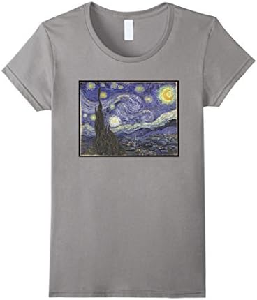 Women's STARRY NIGHT T-SHIRT Midnight Sky Star Moon Vincent Van Gogh Medium Slate