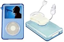 Clear BLUE Hard Plastic Case for iPod 5G Video [30GB] + Auto Charger + Screen Protector + Belt Clip+Neck Strap+ Click Wheel Protector Sold By TopDeals888