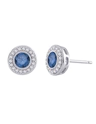 Center Blue and White Diamond Halo Earrings in 14K White Gold (1 cttw)