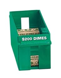 PM Company 05035 Large Capacity Plastic Interlocking Coin Tray, Holds $200 In Dimes, Green
