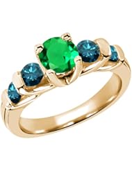 1.65 Ct Round Green Nano Emerald Blue Diamond 14K Yellow Gold Ring