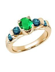 1.65 Ct Round Green Nano Emerald Blue Diamond 14K Yellow Gold Ring