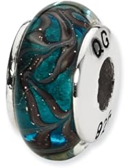Sterling Silver Blue Hand-blown Glass Charm Bead Fits Pandora Chamilia Biagi Bracelet