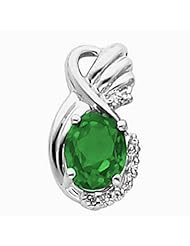 14K White Gold Oval Cut Chatham Created Emerald Pendant -- LIFETIME WARRANTY