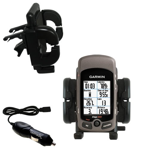 Garmin Edge 605 Auto Vent Holder with Car Charger - Uses Gomadic TipExchange
