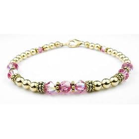 Pink Tourmaline 14Kt Gold Filled Swarovski Crystal Beaded Bracelets by Gemstone Gifts Handmade Jewelry