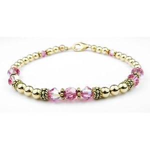 Pink Tourmaline 14Kt Gold Filled Swarovski Crystal Beaded Bracelets - LARGE 8... by