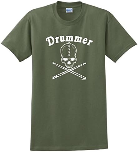 Drummer Skull and Crossbones with Drumsticks T-Shirt Medium Military Green